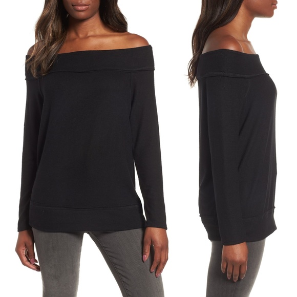 Gibson Sweaters - Gibson x Living in Yellow Fleece Off the Shoulder